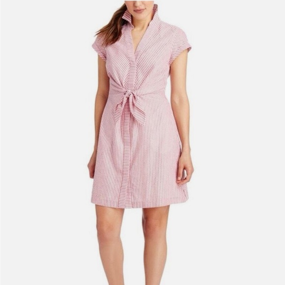 Vineyard Vines Pink and White Seersucker Twist Front Dress - Picture 9 of 14